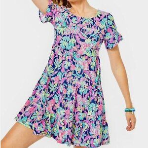 Lilly Pulitzer Jodee Swing Dress Tiered in Oyster Bay Navy - Size Small
